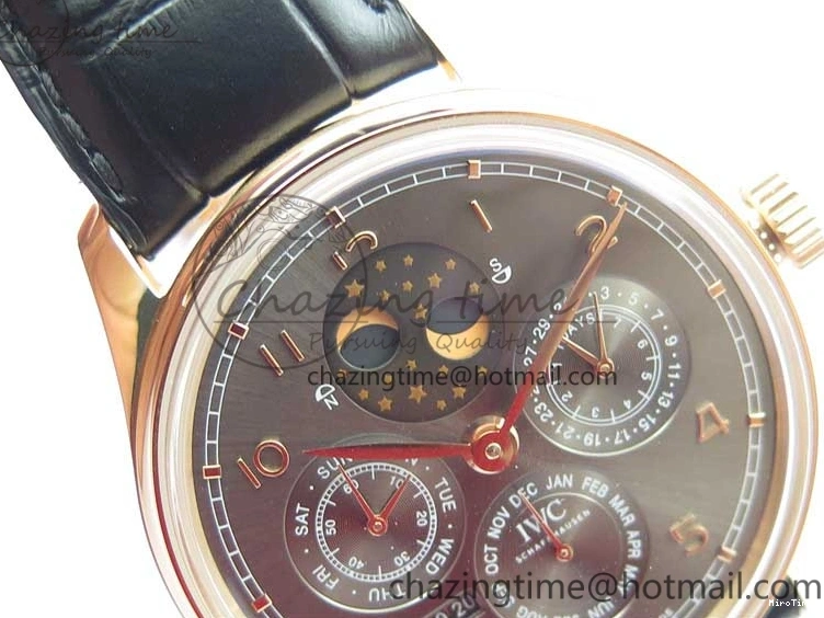 MIROTIME 0307 Elegant Portugieser Perpetual Calendar IW503302 RG V9F 1:1 Best Edition Gray Dial on Black Leather Strap A 7096